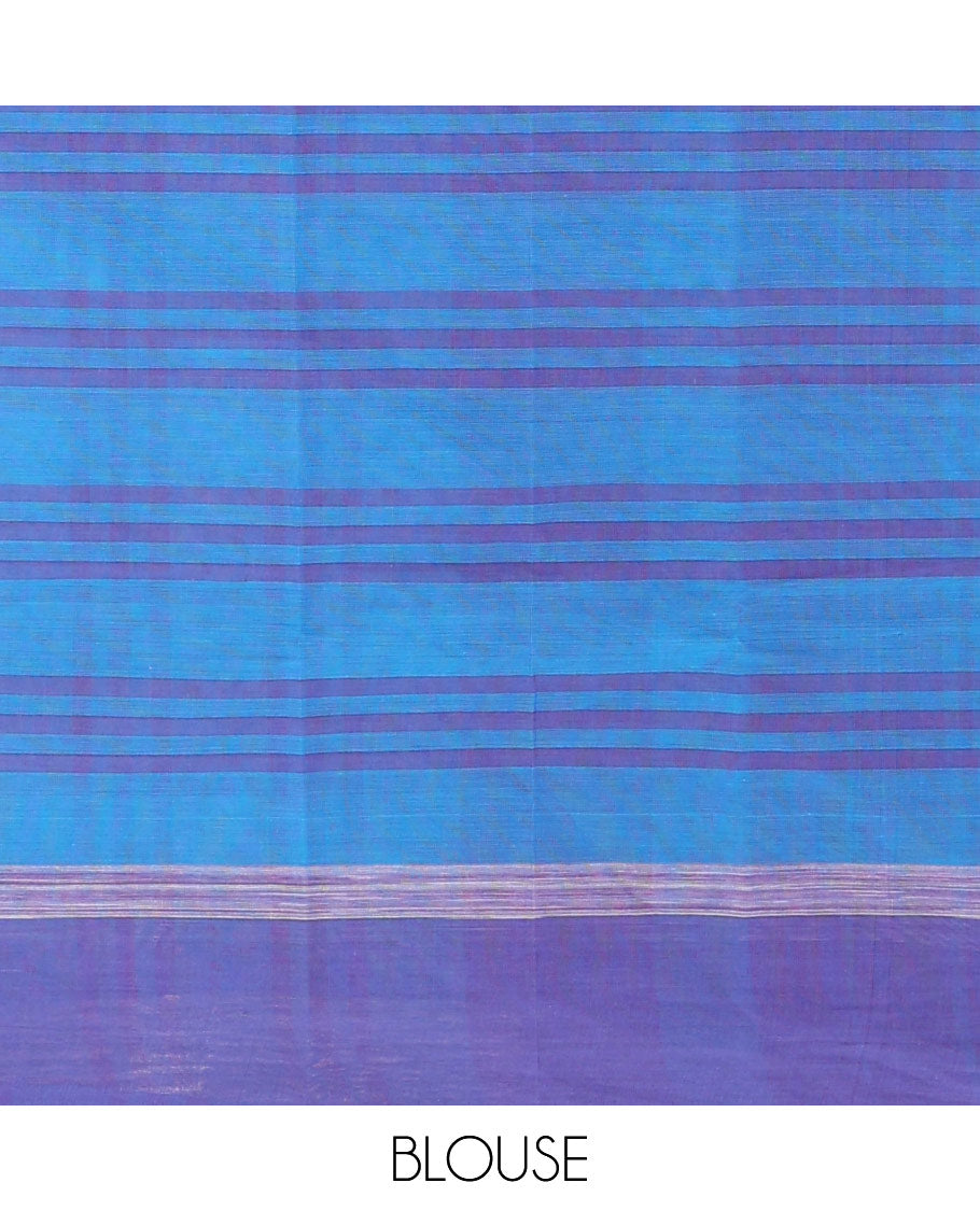 Blue checked chirala cotton saree, self-border & striped pallu