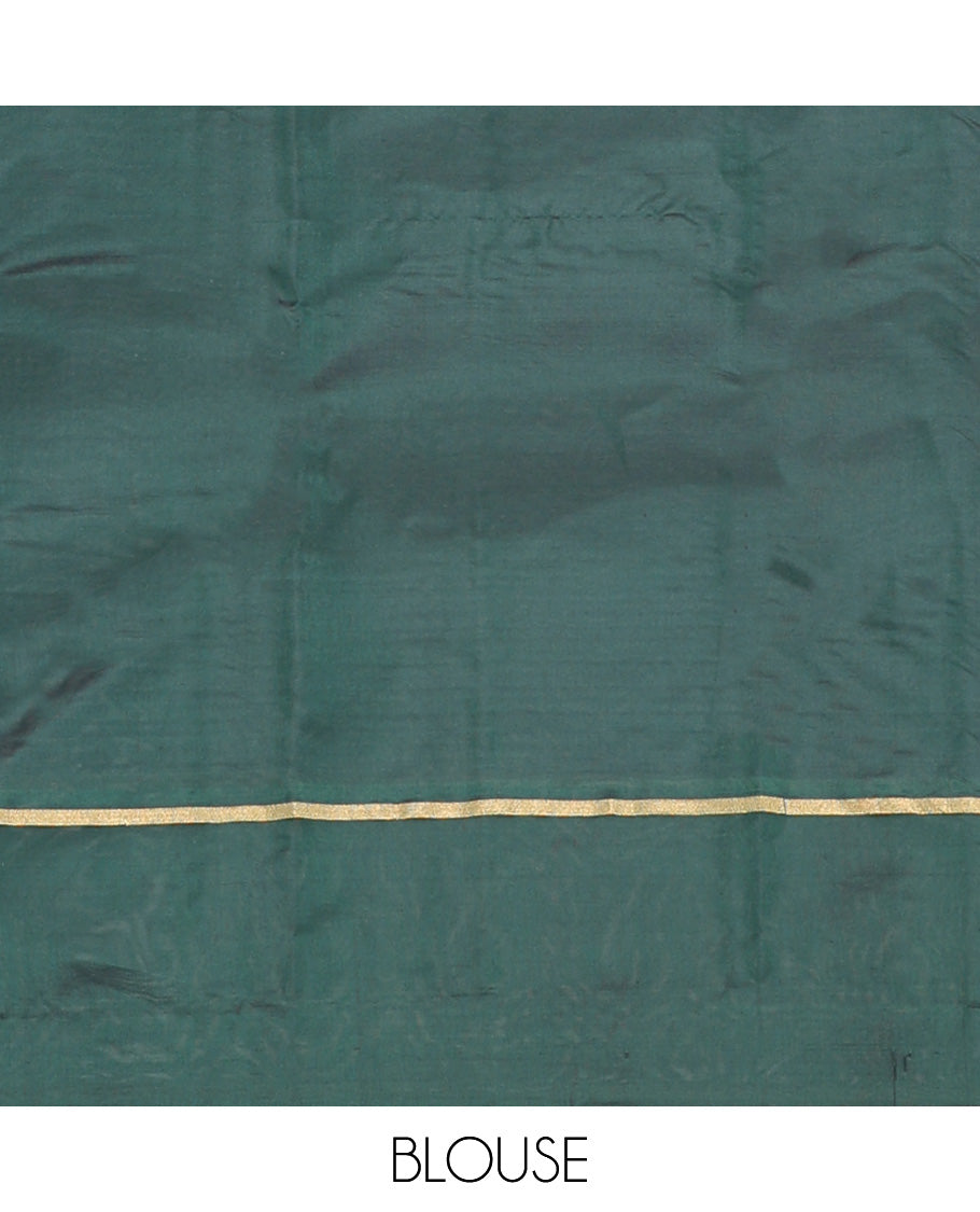 Green zari striped Vasundhara silk mix, contrast zari border and zari design pallu