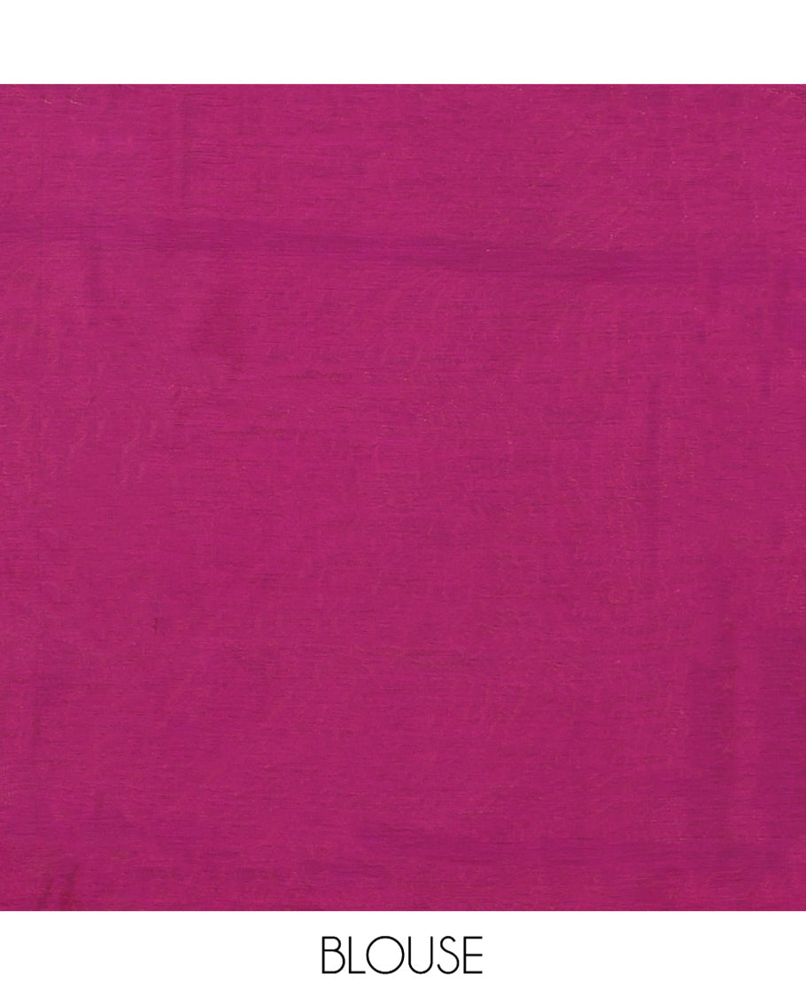 Purple Semi-Silk Cotton Saree, Decorated with Paisley Buttas All Over Its Body, Highlighted by a Zari Border, Pallu with Intricate Designs, and Paired with a Matching Blouse
