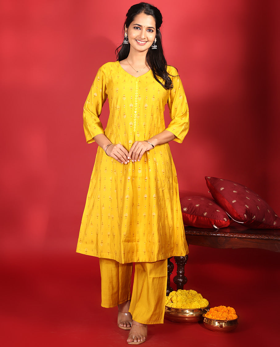 Yellow Muslin Readymade Suit