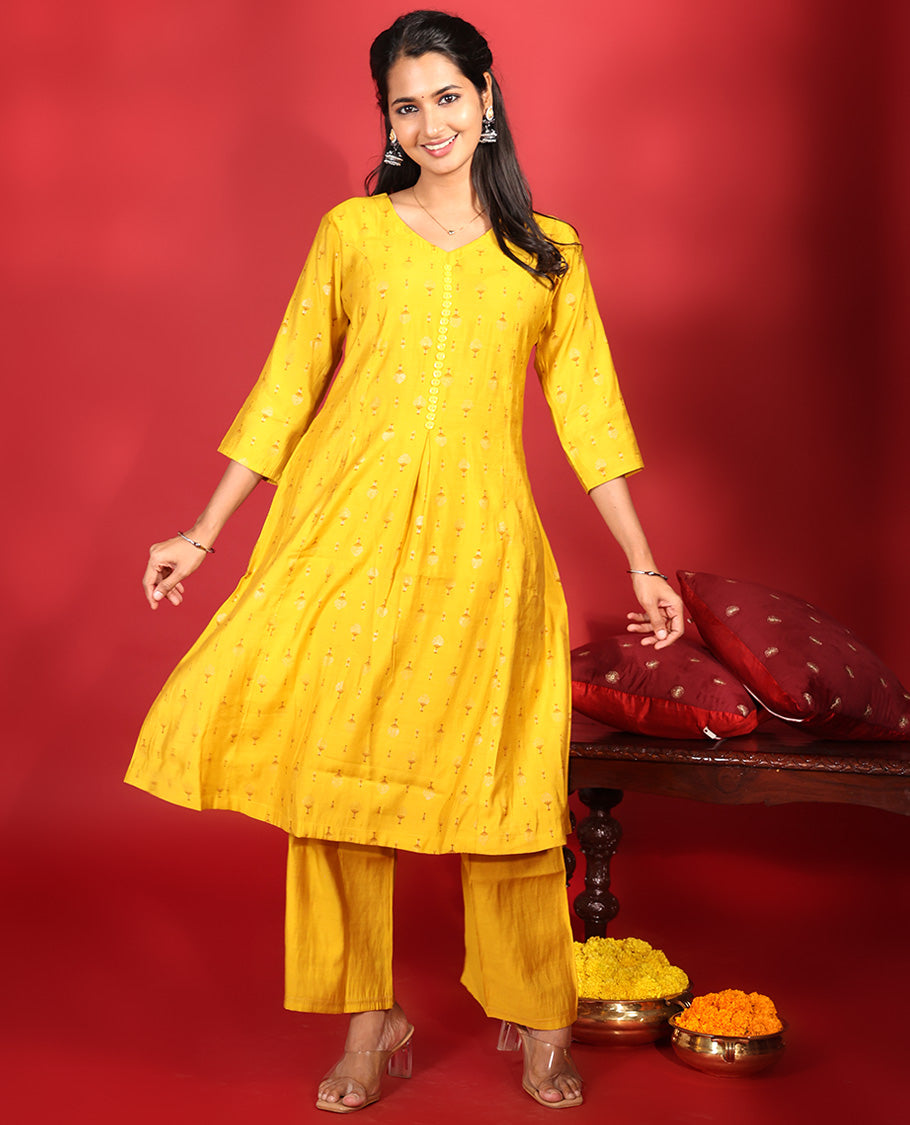 Yellow Muslin Readymade Suit