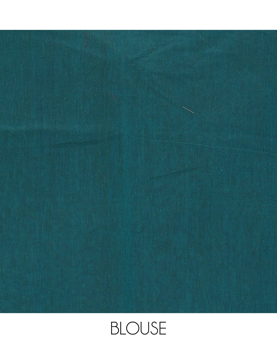 Borderless peacock blue unique motifs Coimbatore cotton saree, self-pallu of floral designs