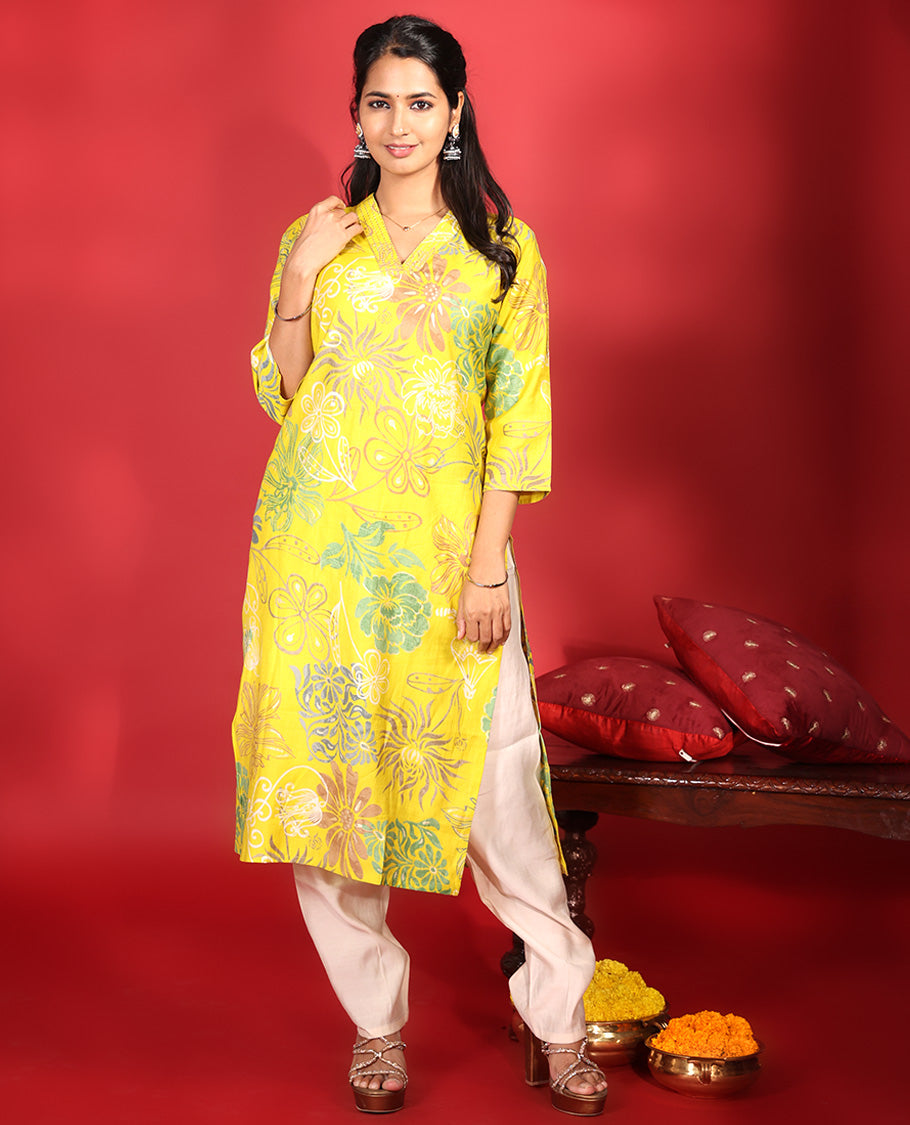 Yellow Readymade Vatican Kurti