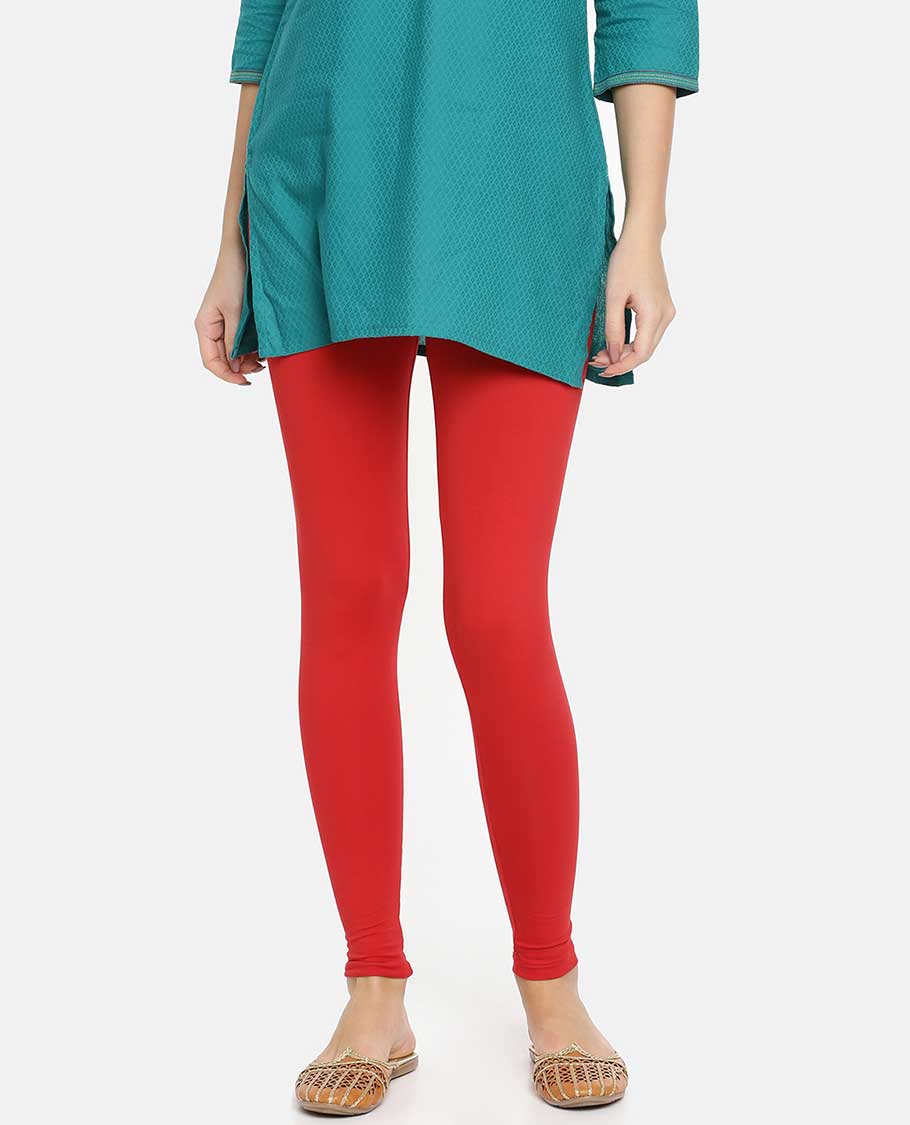 Dark red plain design twin birds legging