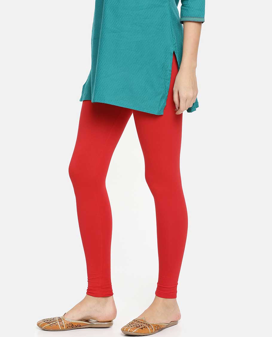 Dark red plain design twin birds legging