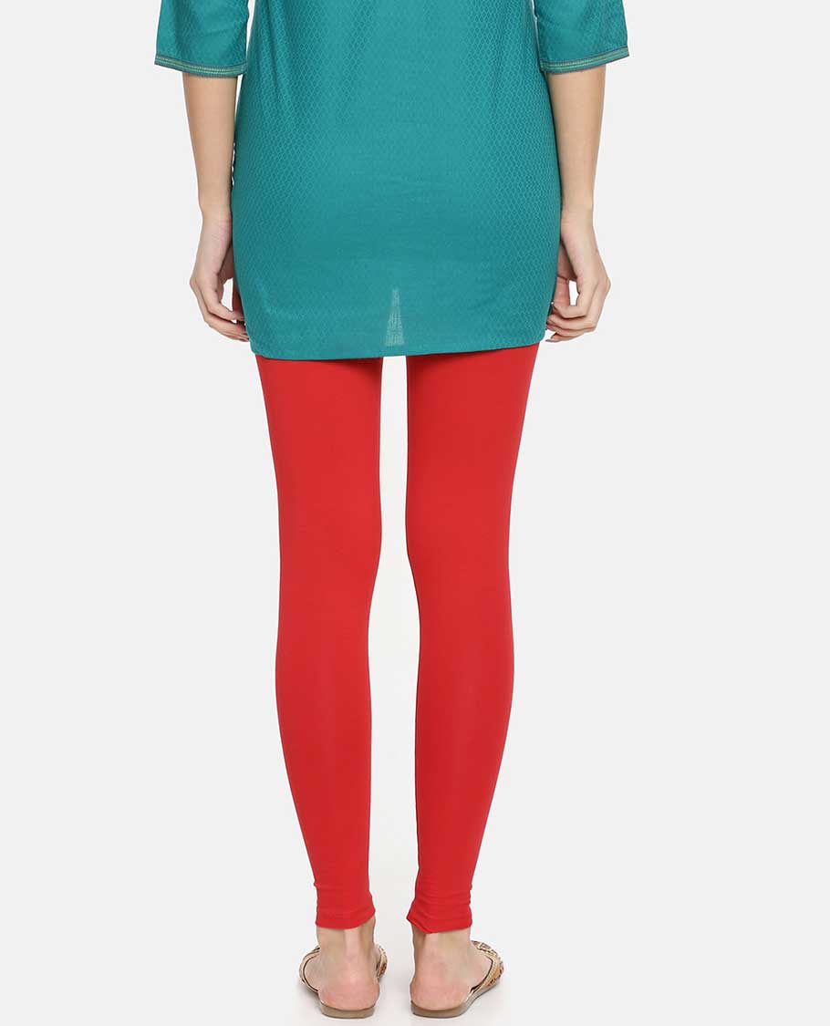 Dark red plain design twin birds legging