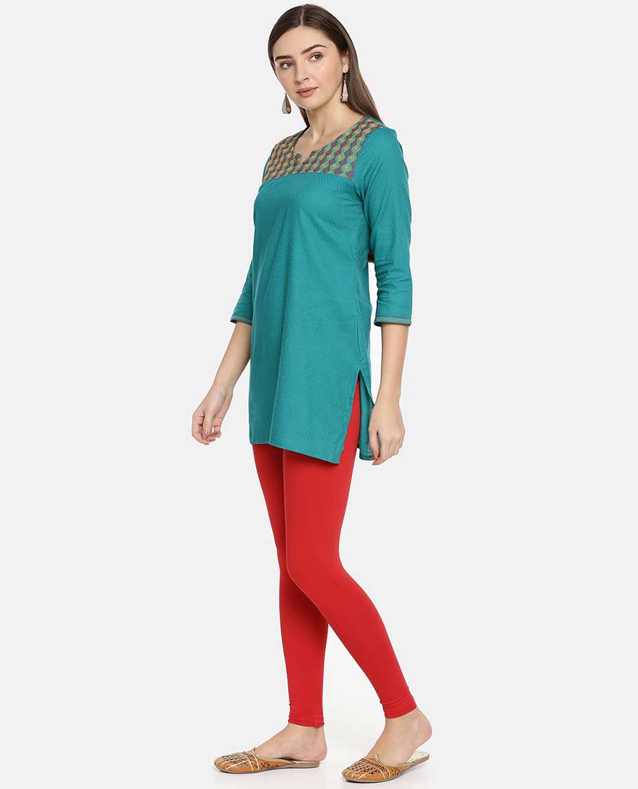 Dark red plain design twin birds legging