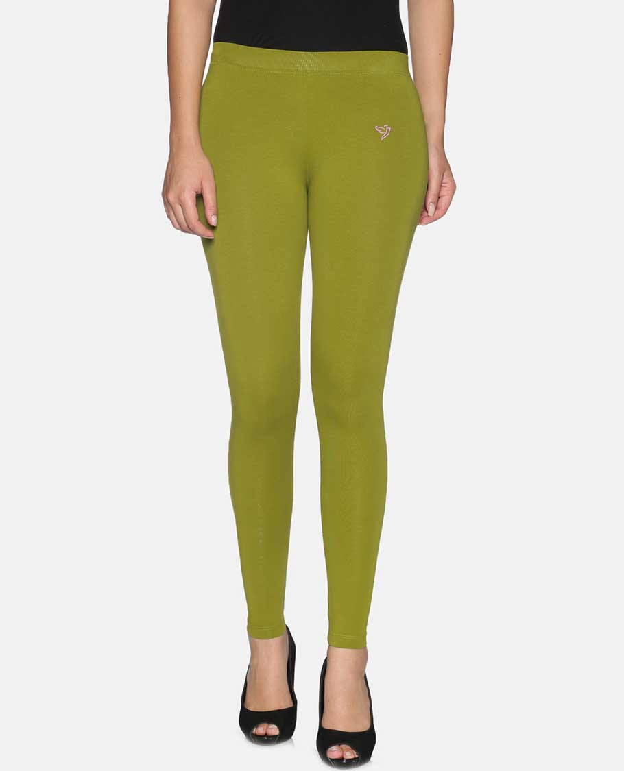 Olive plain design Twin Birds Legging
