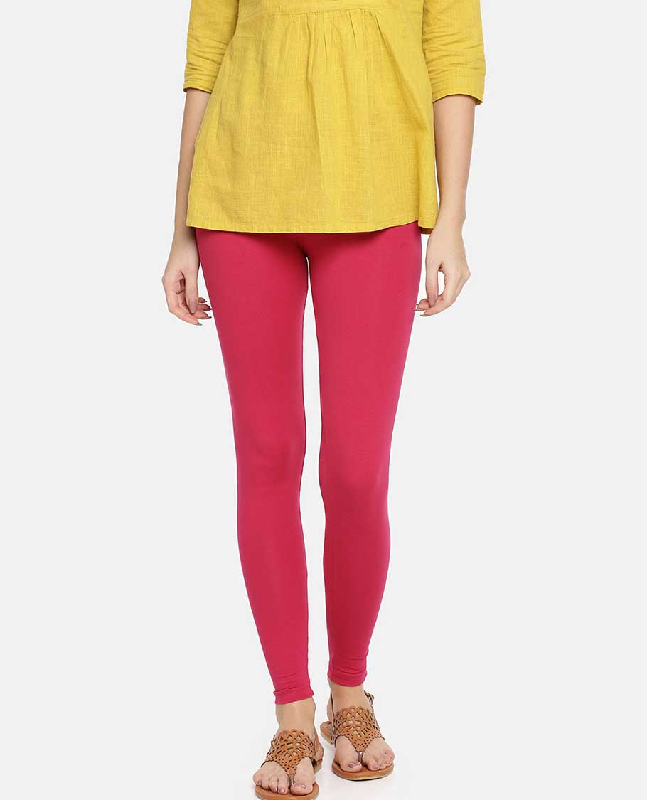 Elegant pink plain design twin birds legging