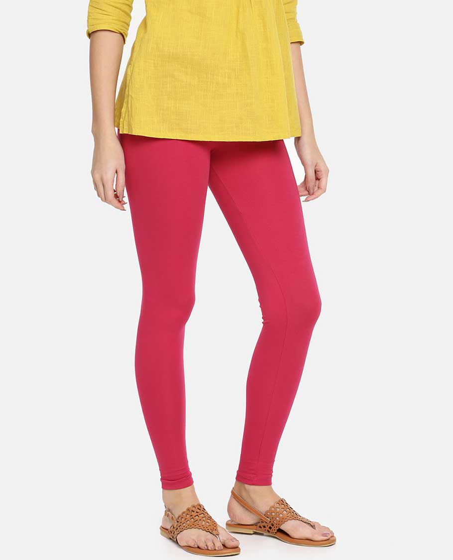 Elegant pink plain design twin birds legging