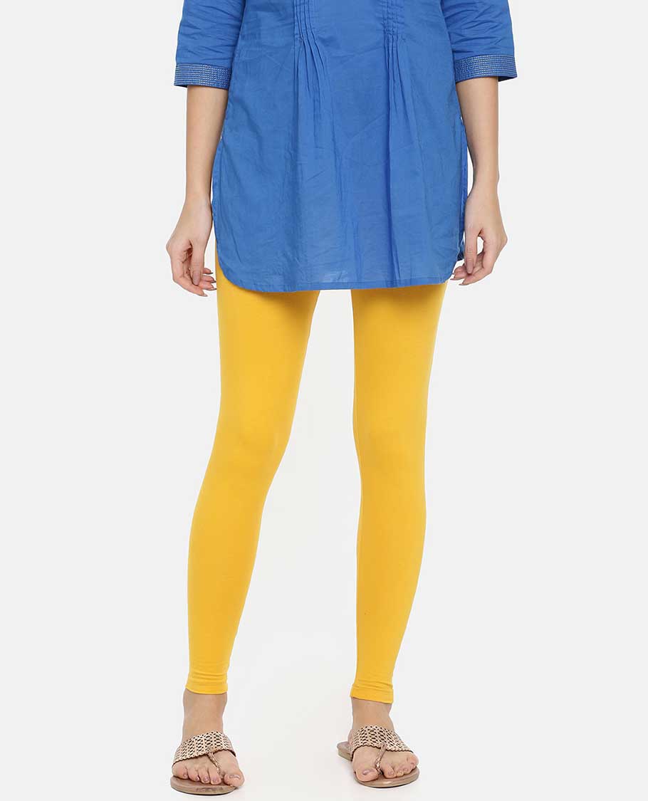 Lemon yellow plain design twin birds legging