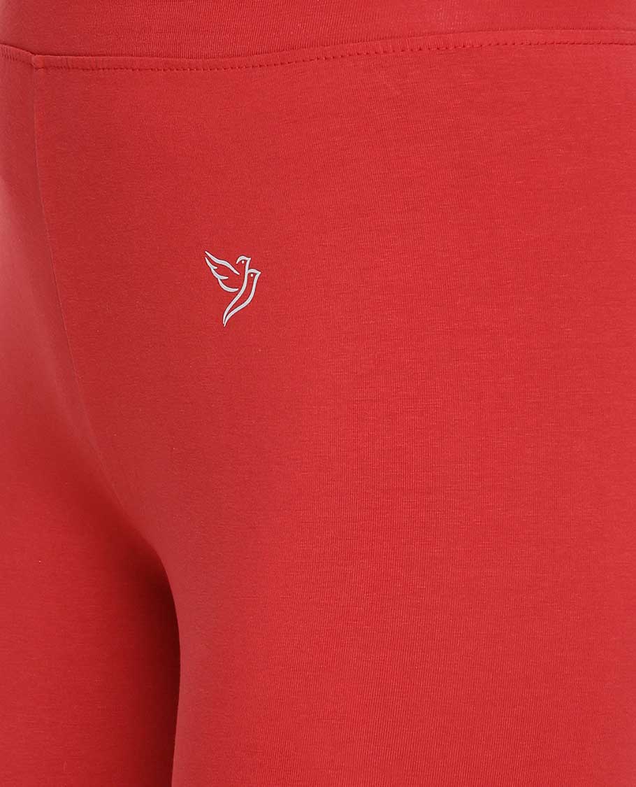 Brick red plain design twin birds legging