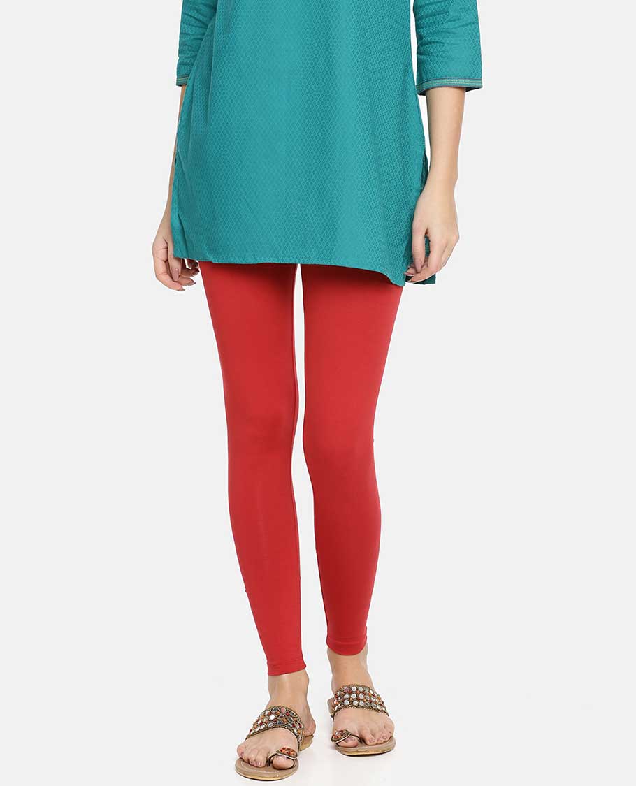 Brick red plain design twin birds legging
