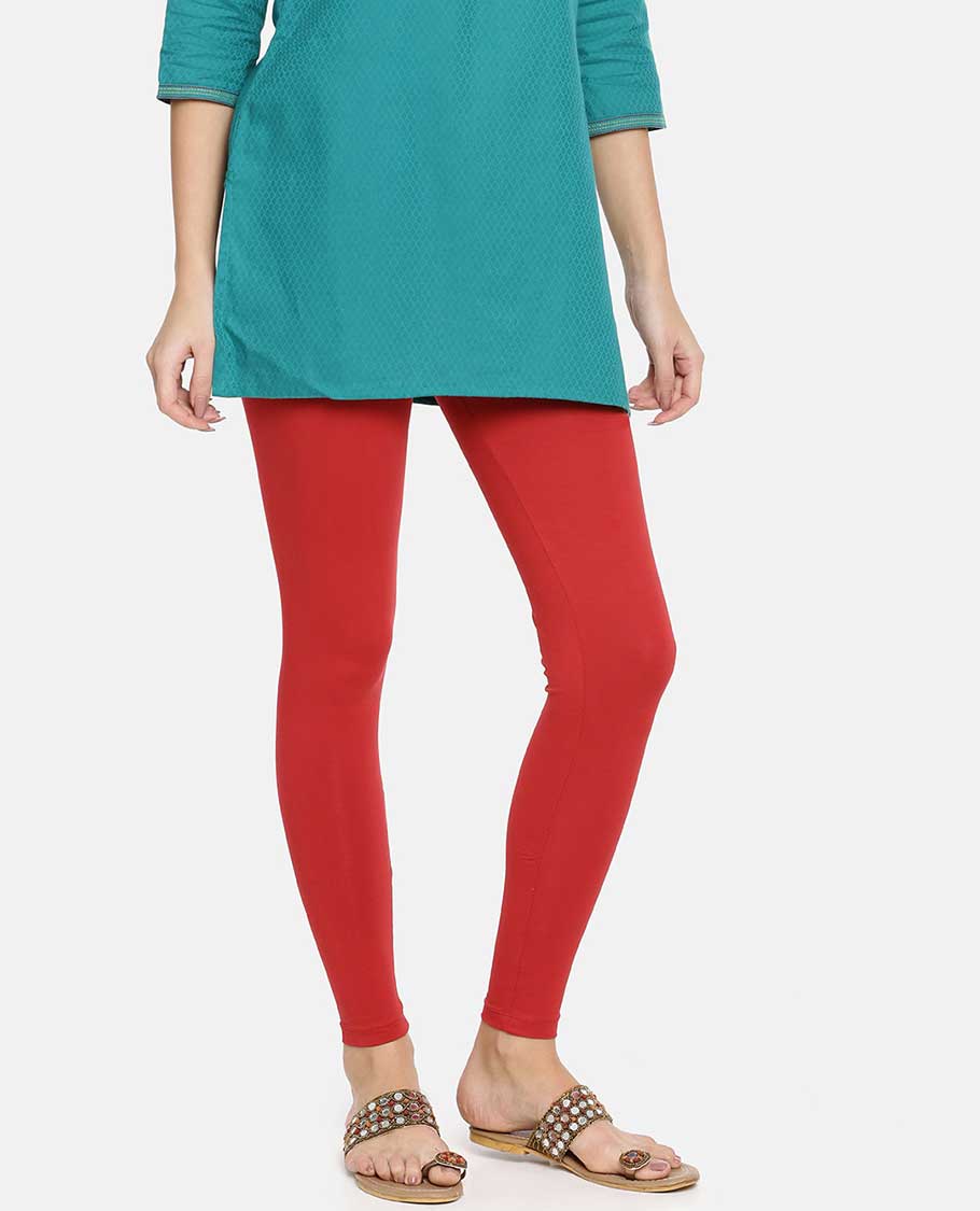 Brick red plain design twin birds legging