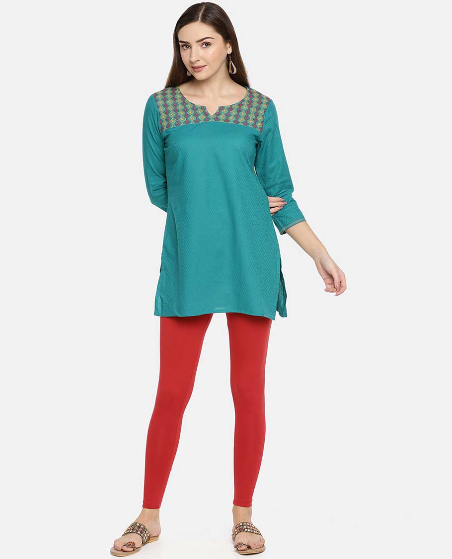 Brick red plain design twin birds legging