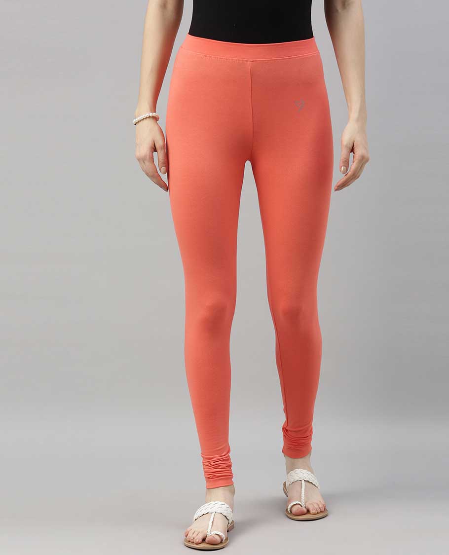 Pastel orange plain design twin birds legging