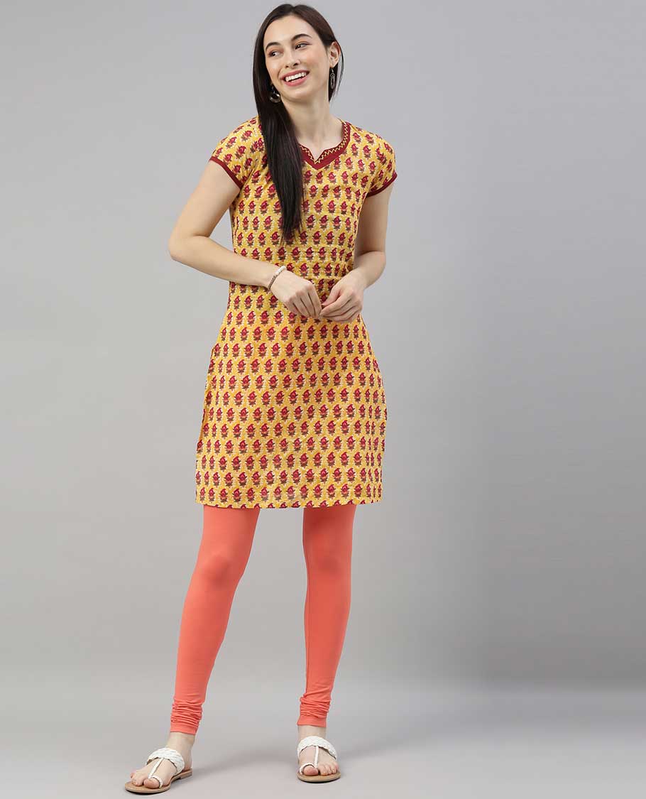 Pastel orange plain design twin birds legging