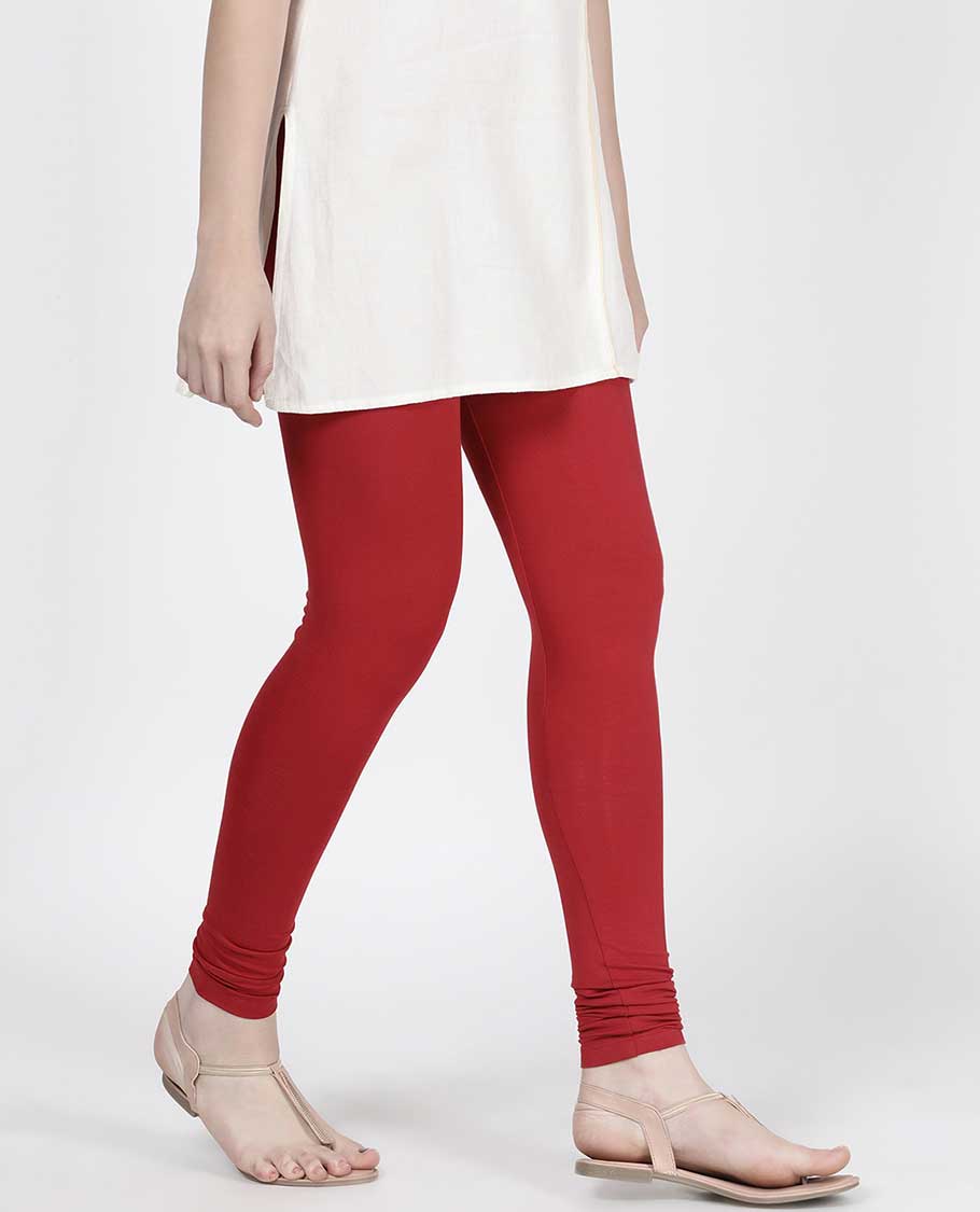 Jam red plain design twin birds legging
