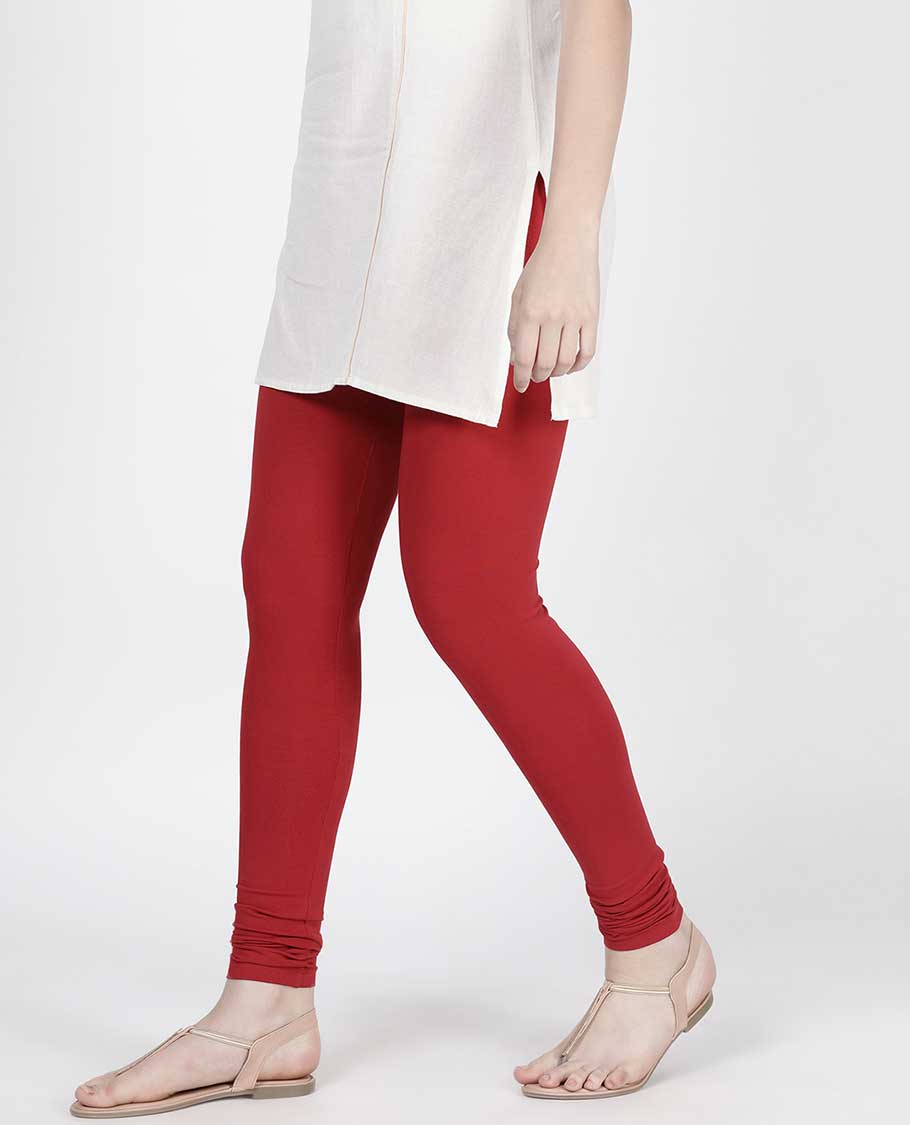 Jam red plain design twin birds legging