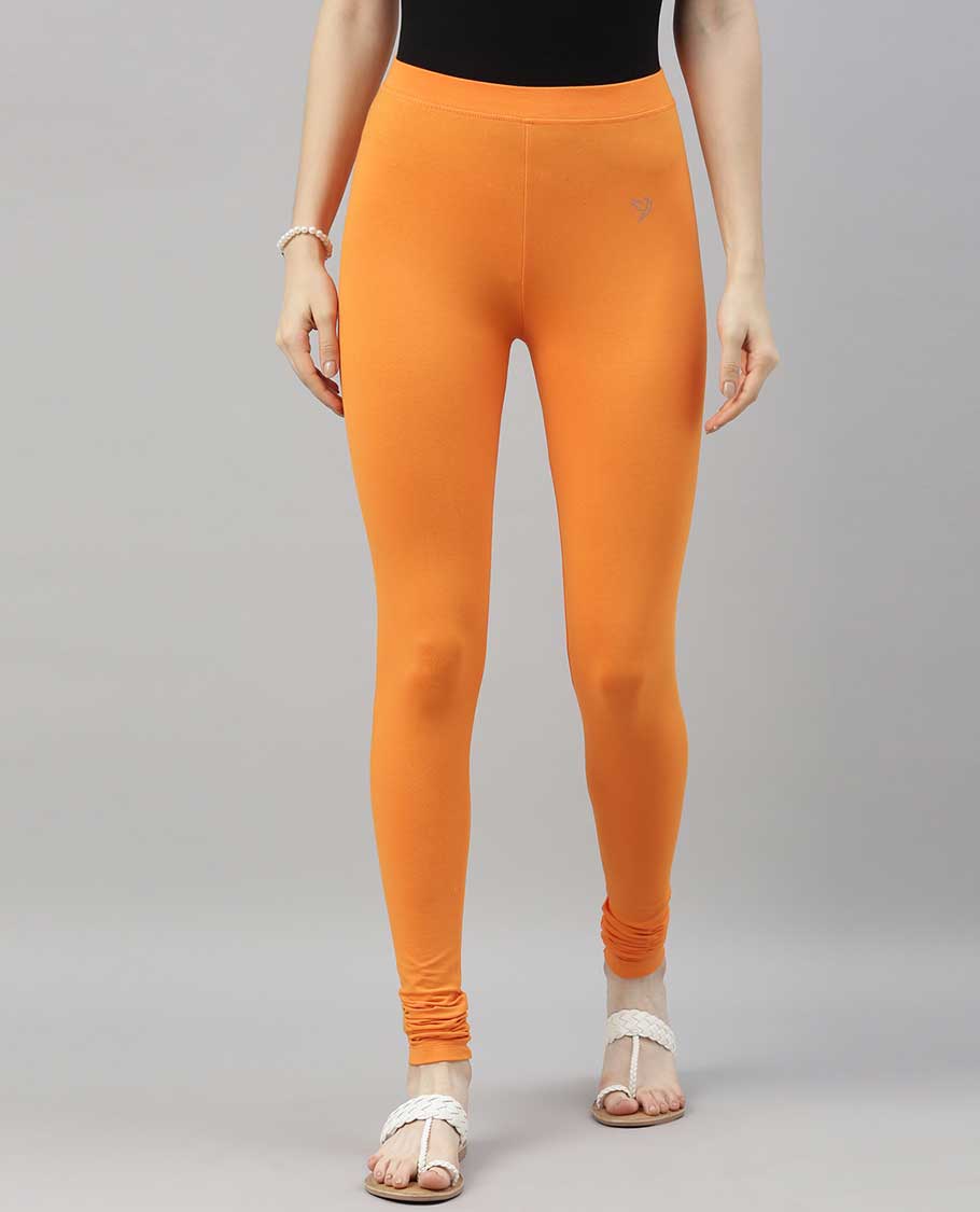 Marigold orange colour plain design twin birds legging