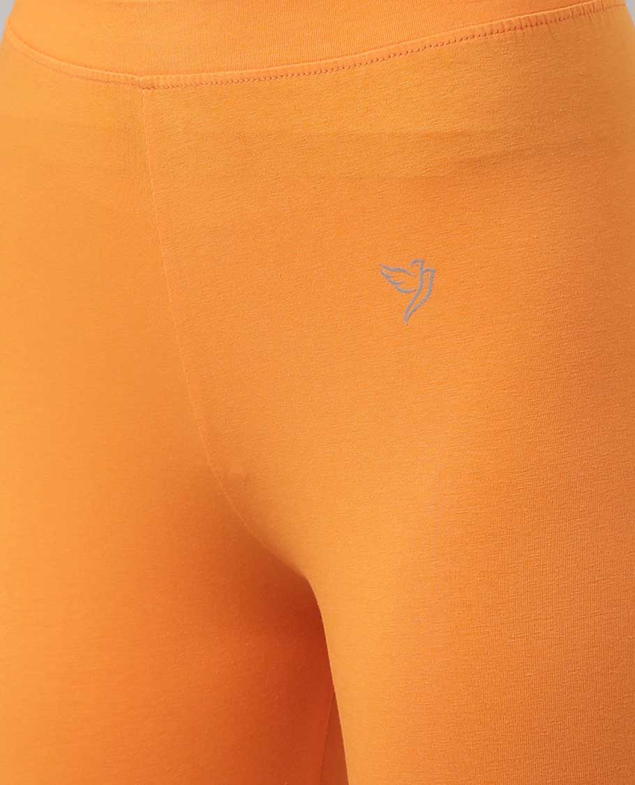 Marigold orange colour plain design twin birds legging