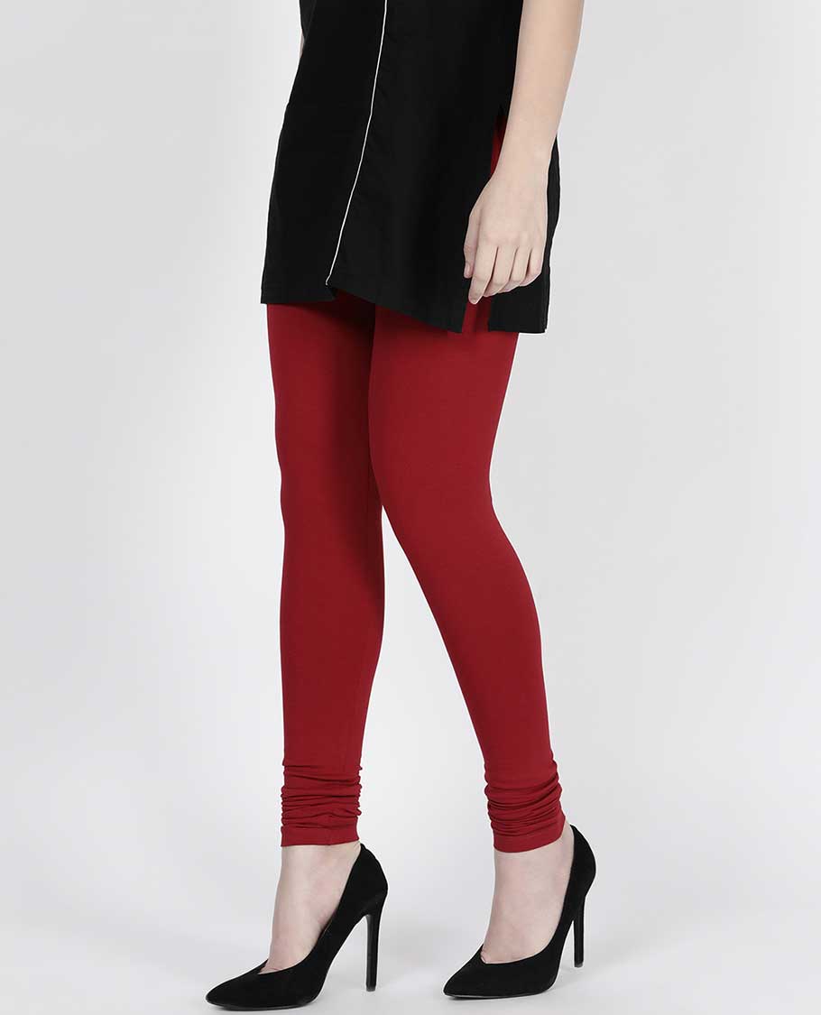 Dark red plain design twin birds legging