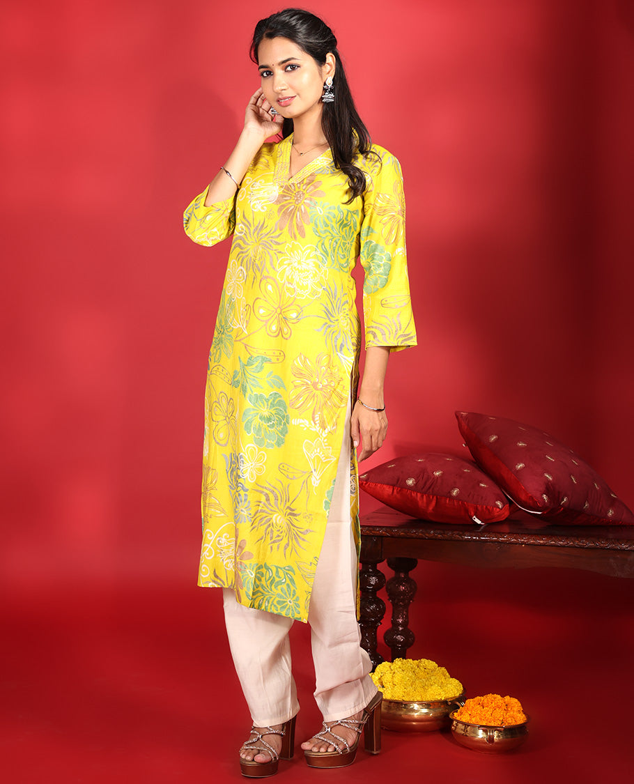 Yellow Readymade Vatican Kurti