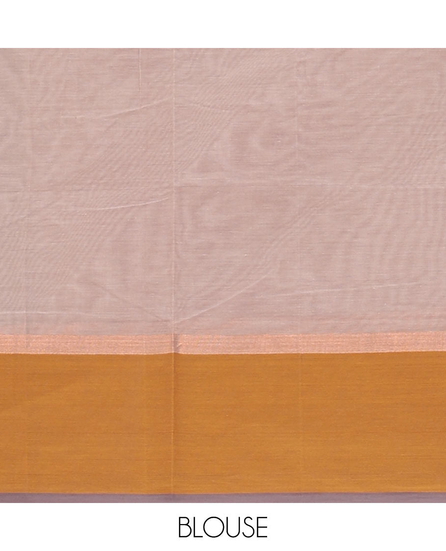 Sandal floral buttas & diagonal stripes Coimbatore cotton saree, contrast unique motifs border & floral pallu