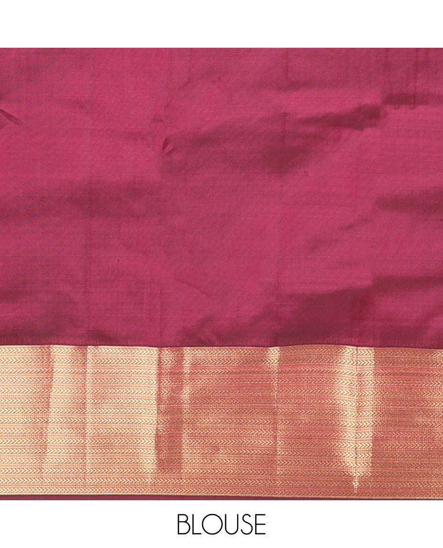 Pink zari buttas Vasundhara silk mix, contrast kathir striped zari border, and traditional design pallu