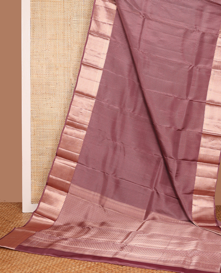 Rosewood pink muthu striped Vasundhara silk mix, zari border of thilakam, kathir, and banaras designs, and jaal pallu