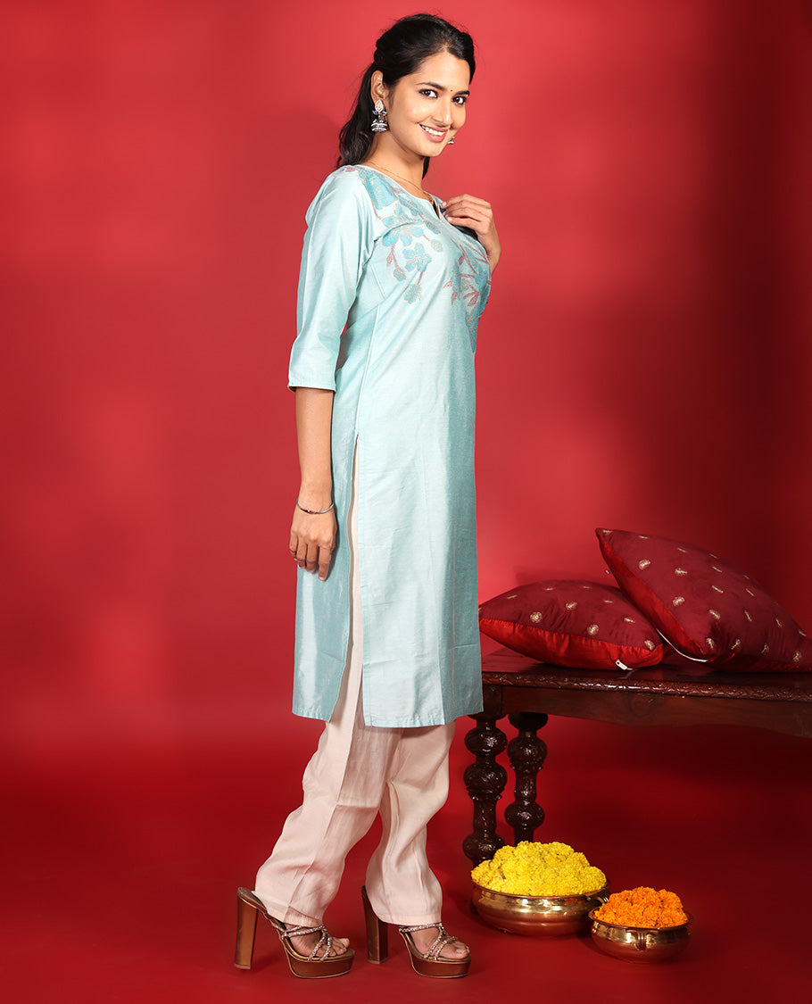 Blue Readymade Muslin Kurti