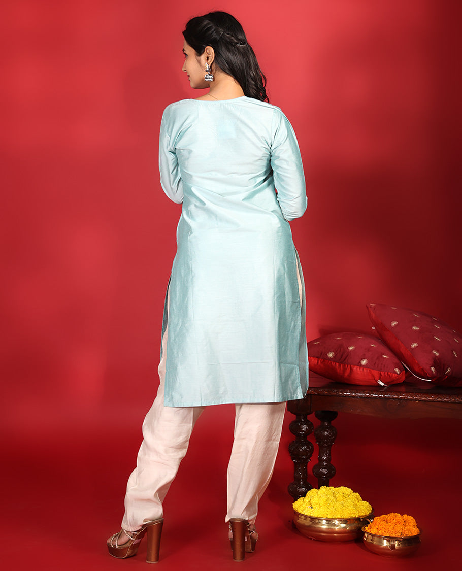 Blue Readymade Muslin Kurti