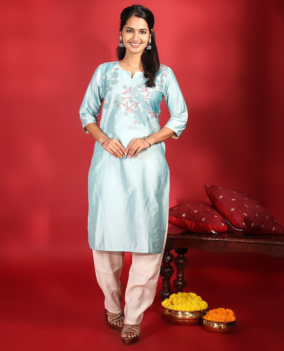 Blue Readymade Muslin Kurti