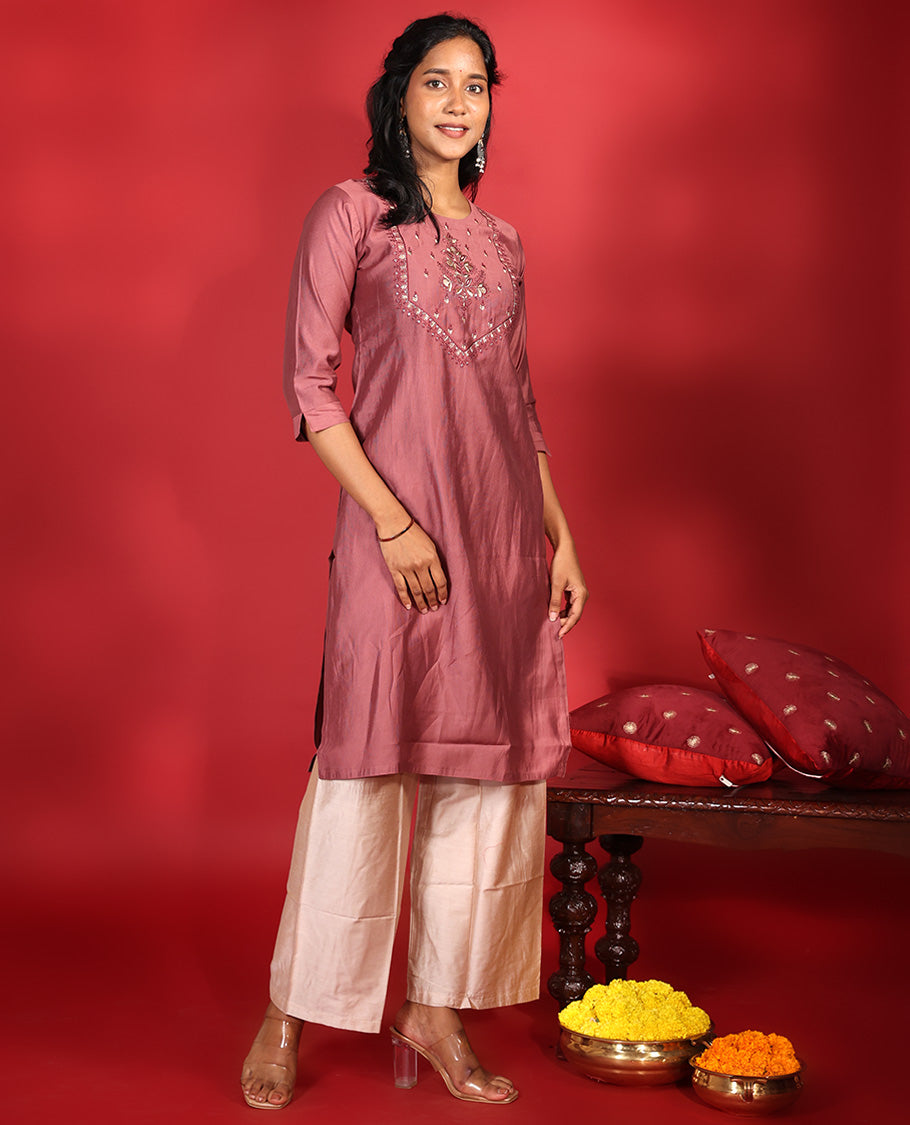 Dark Onion Pink Readymade Vatican Kurti