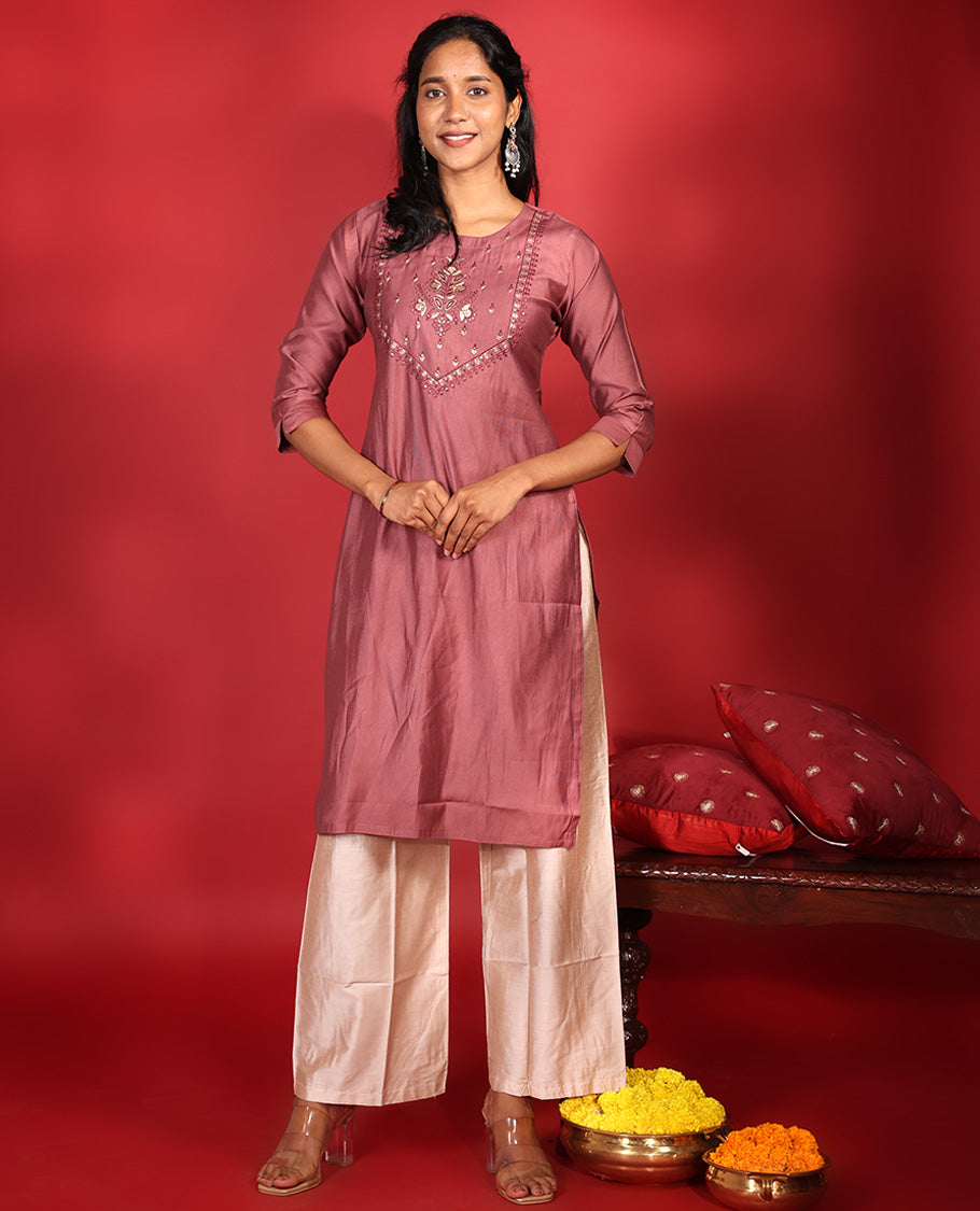Dark Onion Pink Readymade Vatican Kurti