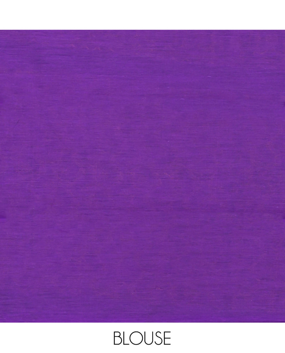 Violet Semi-Silk Cotton Saree, Detailed with Zari Buttas All Over Its Body, Complemented by a Contrast Traditional Zari Border, Pallu Steeped with Paisley Designs, and Paired with a Matching Blouse