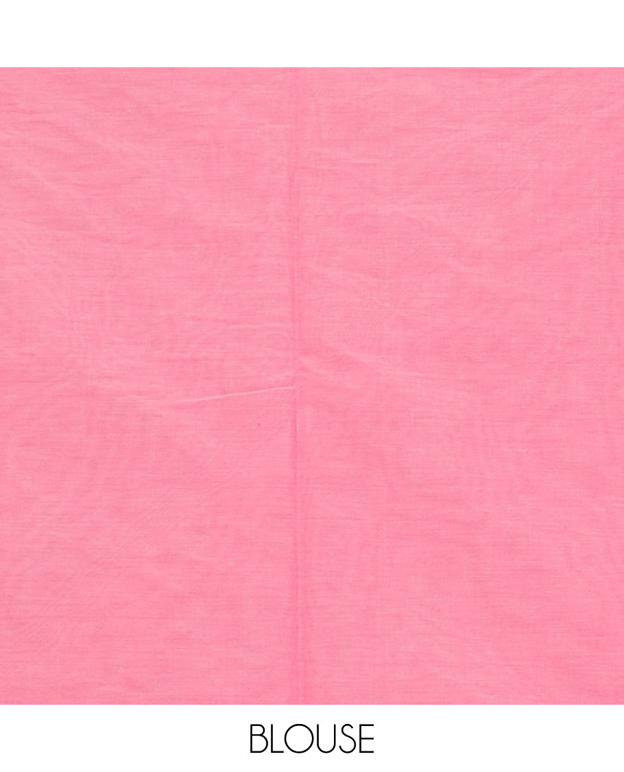 Borderless pink bird buttas Coimbatore cotton saree, pallu steeped with bird motifs