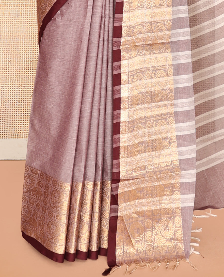 Pale Brown Plain Chettinad Cotton Saree