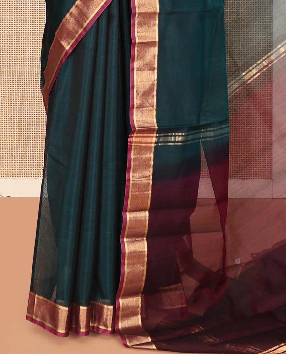 Peacock Blue Plain Silk Cotton Saree