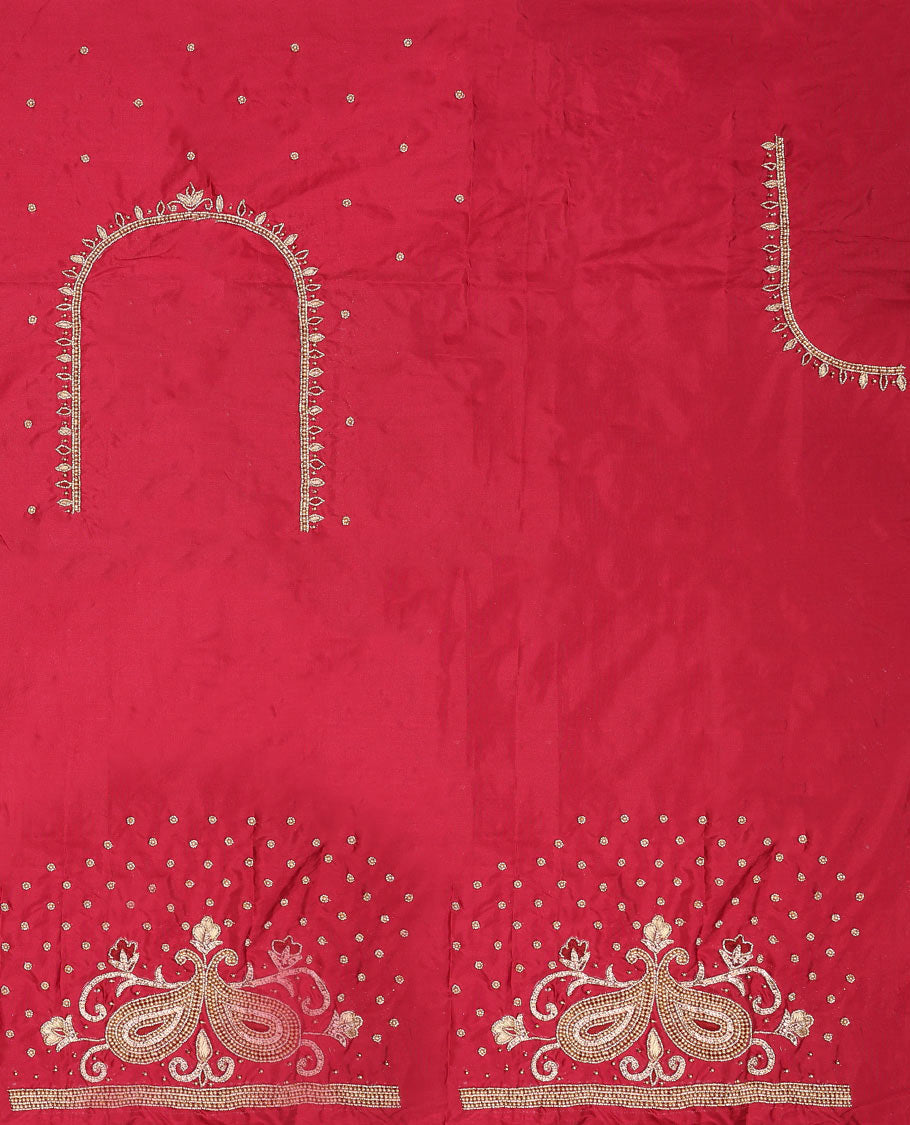 Red paisley with motifs aari embroidery material blouse