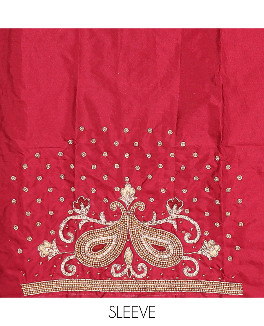 Red paisley with motifs aari embroidery material blouse