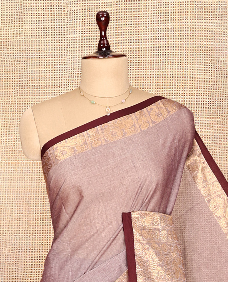 Pale Brown Plain Chettinad Cotton Saree