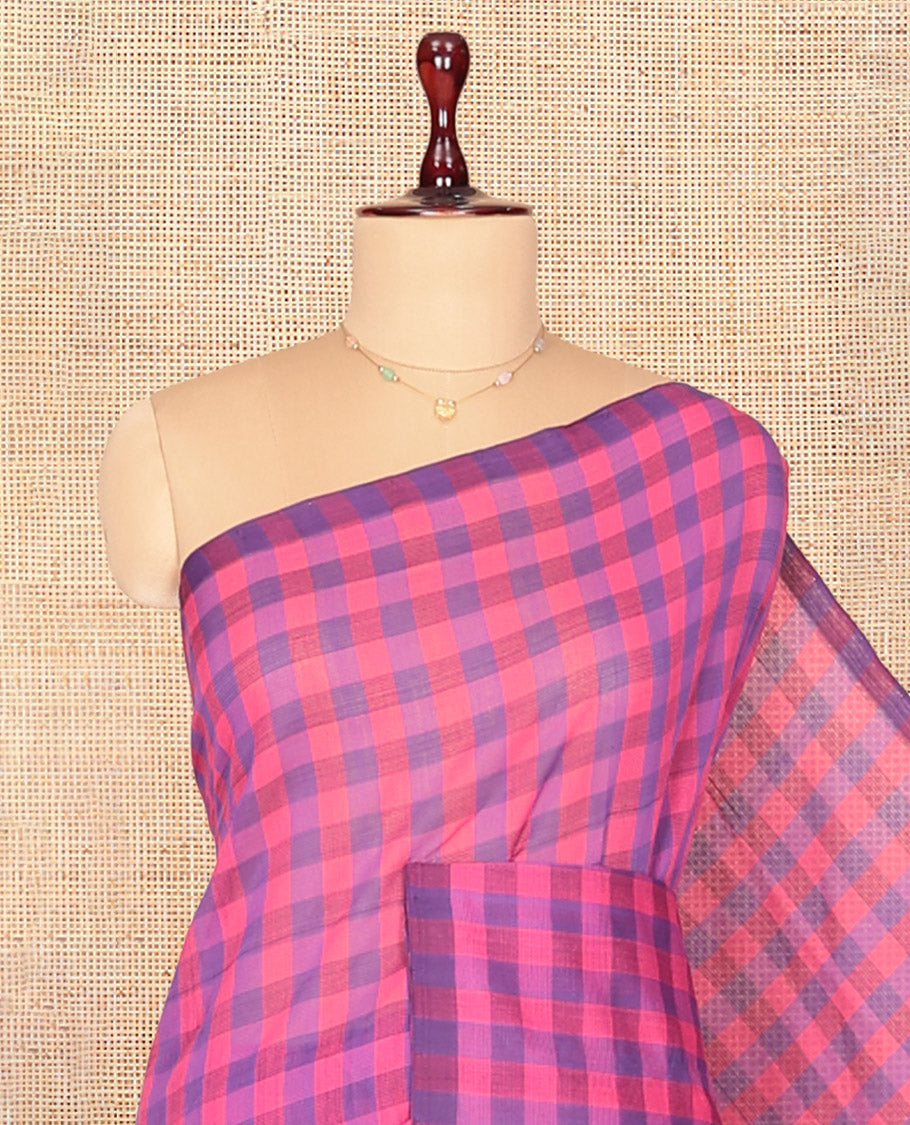 Borderless Pink-Violet Mangalagiri Cotton Saree