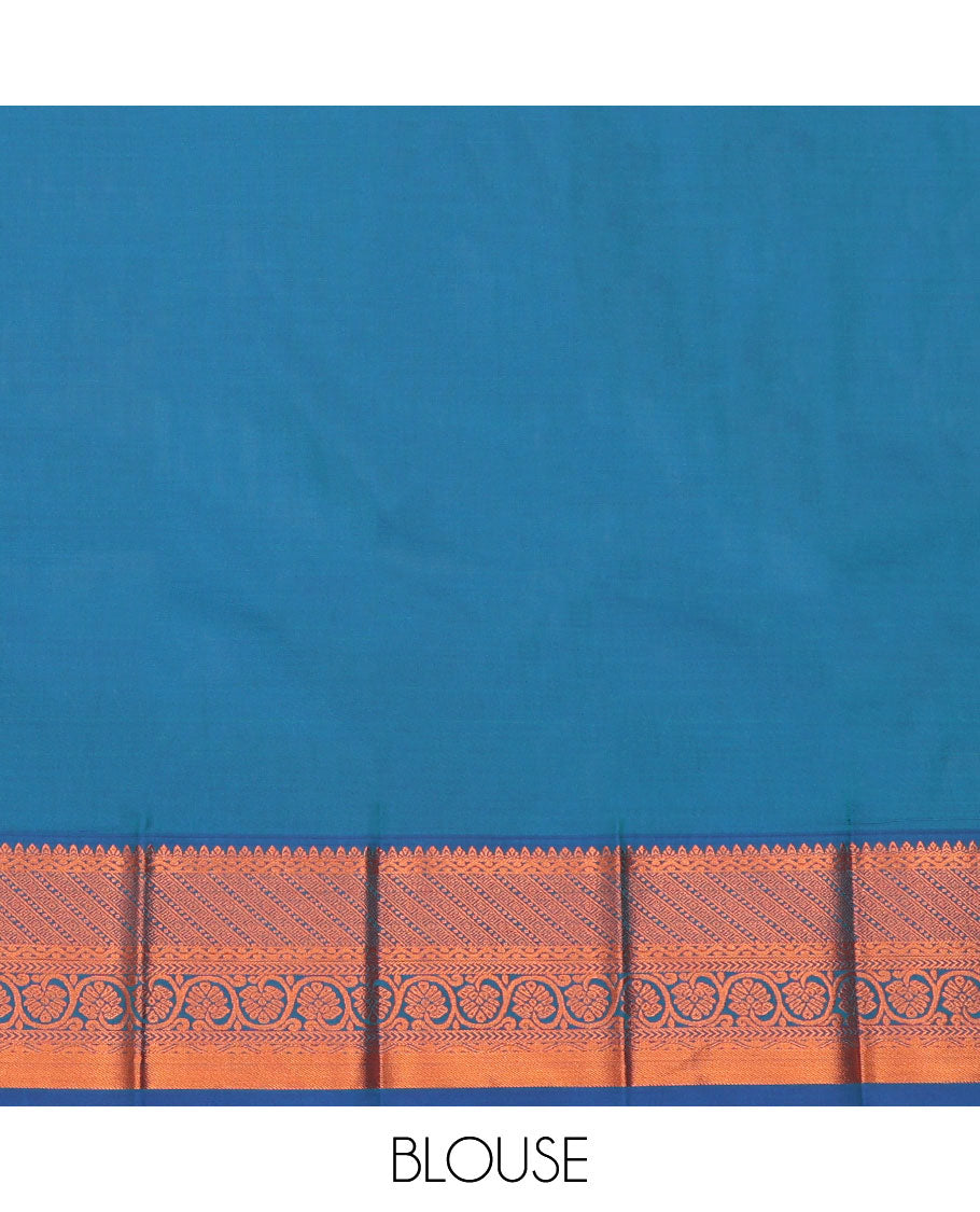 Blue Budget Silk Saree, Decked Up with Zari Buttas and Checks All Over Its Body, Highlighted by a Traditional Zari Design Border, Ogee-Patterned Pallu, and Paired with a Matching Blouse