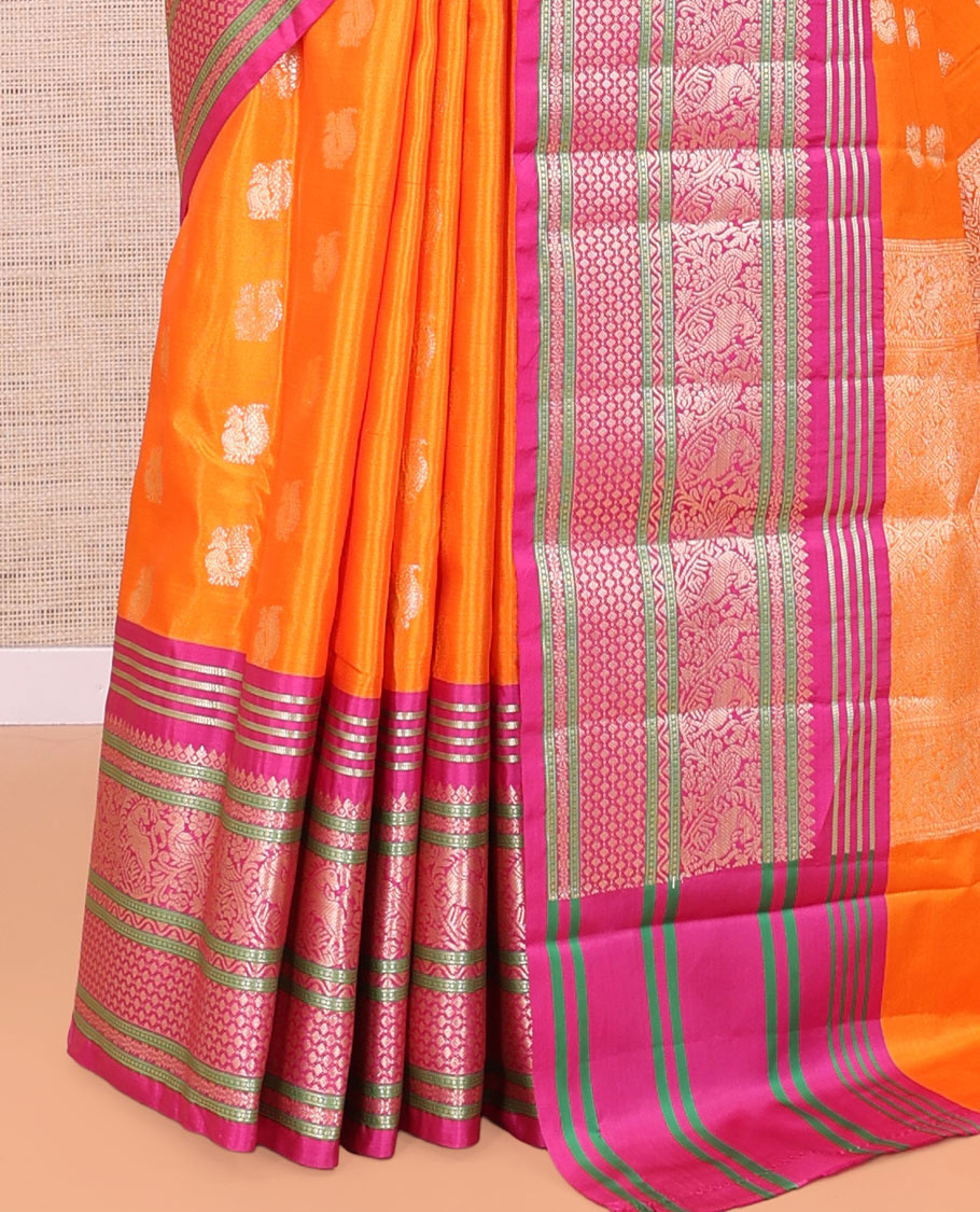Orange Peacock Buttas Semi-Soft Silk Saree
