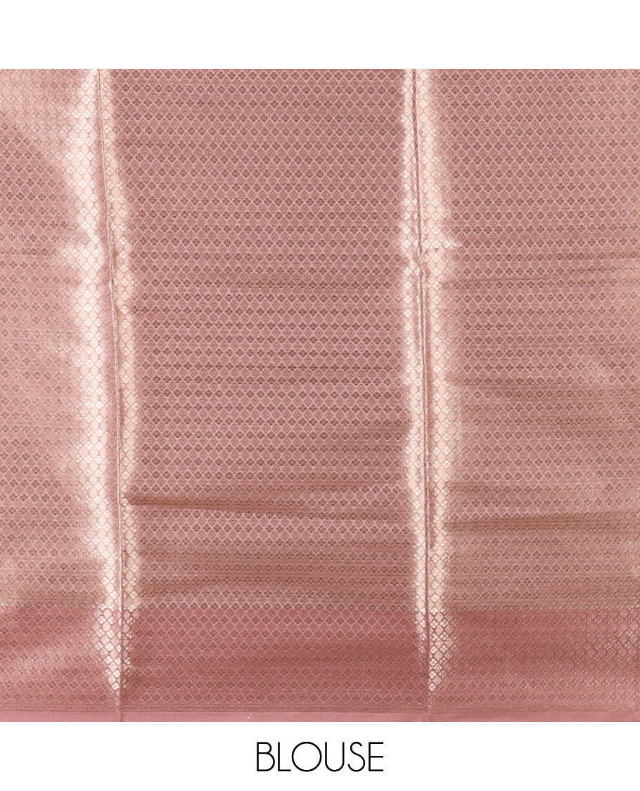 Cream stripes and paisley motifs Chanderi cotton saree, contrast floral and paisley zari border, ogee patterned pallu, and a contrast jacquard blouse