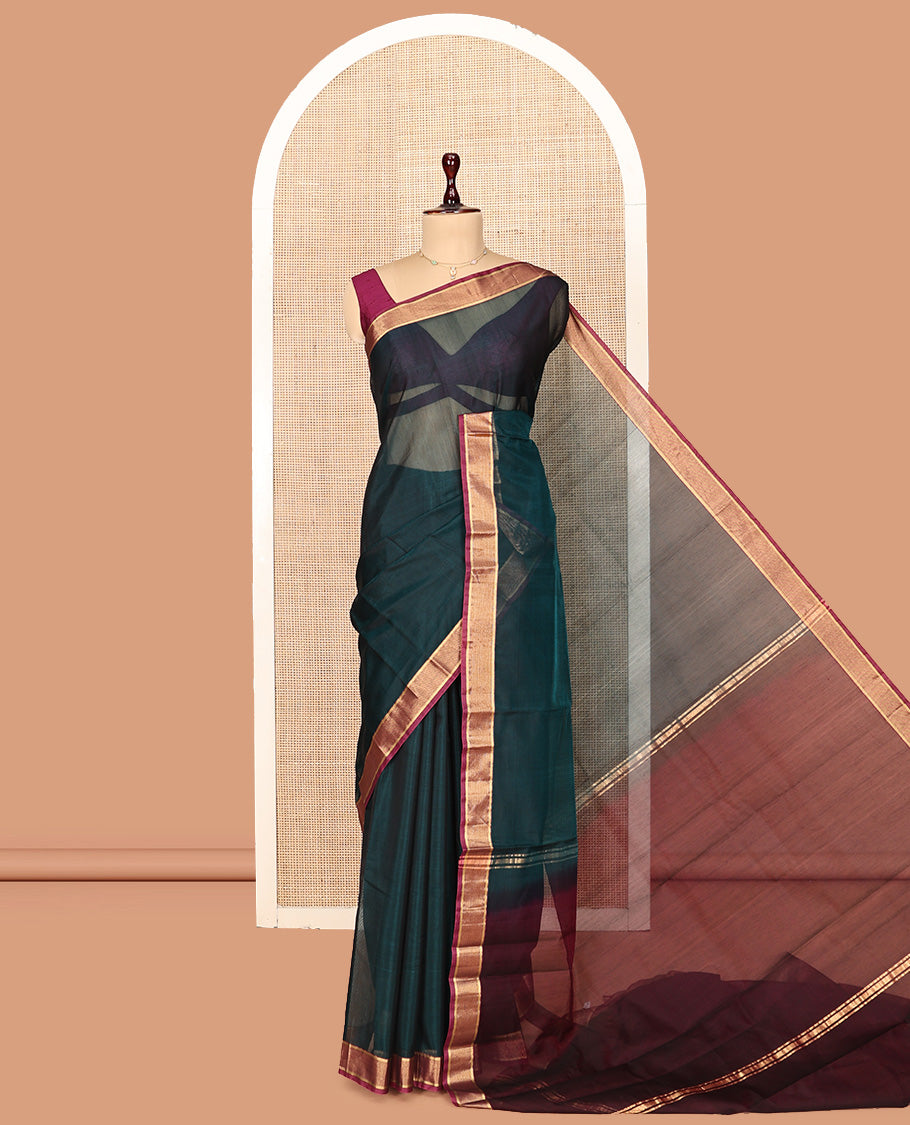 Peacock Blue Plain Silk Cotton Saree