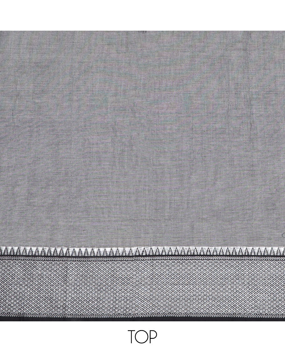 Grey checked, temple design chudidhar material top with plain bottom & plain, zari design border dupatta