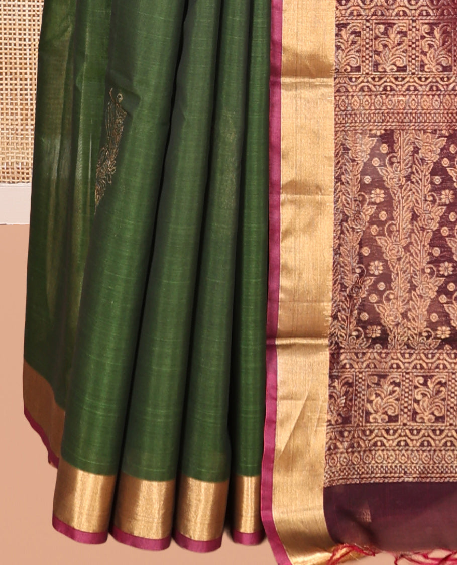Green Woven Silk Cotton Saree