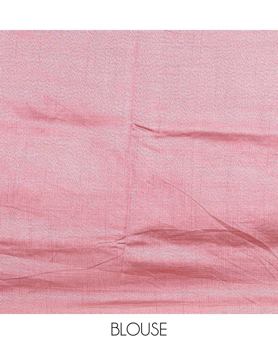 Lavender Semi-Tussar Saree Crafted with Zari Horizontal Stripes and Thread Floral Designs, Featuring a Subtly Woven Temple Zari Border, a Striped Pallu, and a Matching Blouse